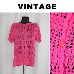 Vintage Barbiecore Hot Pink Crochet Top Sz S